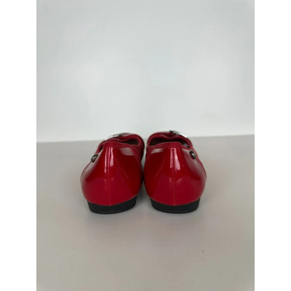 Anne Klein Sport Red Slip On Shoes Size 10M Buckle Ballet Flats Patent Round Toe